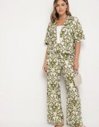 defox Compleu Verde închis din Viscoză cu Model Ornamental Cămașă și Pantaloni Evialirae