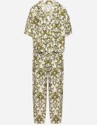 defox Compleu Verde închis din Viscoză cu Model Ornamental Cămașă și Pantaloni Evialirae