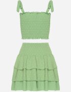 defox Compleu Verde Top Elastic cu Bretele Legate și Fustă Evazată Evialia