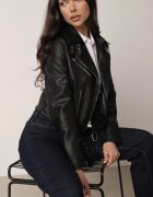 defox Geacă Ramones Negru cu Fermoar Asimetric și Curea Reglabilă Bralissa