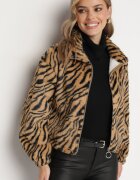 defox Jachetă Bejă de blană cu imprimeu zebră cu croială dreaptă cu elastic și buzunare Velsomi