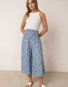 defox Pantaloni Albastre din Bumbac Culotte cu Elastic în Talie Karemisia
