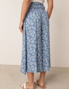 defox Pantaloni Albastre din Bumbac Culotte cu Elastic în Talie Karemisia