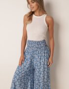 defox Pantaloni Albastre din Bumbac Culotte cu Elastic în Talie Karemisia