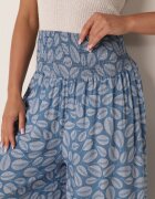 defox Pantaloni Albastre din Bumbac Culotte cu Elastic în Talie Karemisia
