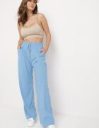 defox Pantaloni Albaștri Cu Dungi Cu Picioare Largi și Cu Elastic în Talie Itrulla