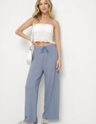 defox Pantaloni Albaștri din bumbac cu elastic în talie cu croială largă Efraia
