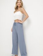 defox Pantaloni Albaștri din bumbac cu elastic în talie cu croială largă Efraia