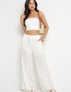 defox Pantaloni Albi De bumbac cu talie elastică cu croială lejeră Efraia