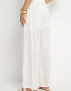 defox Pantaloni Albi De bumbac cu talie elastică cu croială lejeră Efraia