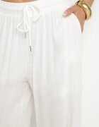 defox Pantaloni Albi De bumbac cu talie elastică cu croială lejeră Efraia