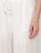 defox Pantaloni Albi din bumbac Largi cu elastic în talie Efranica