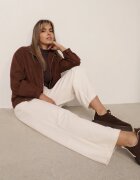 defox Pantaloni albi largi cu talie înaltă legați cu șnur Cosetta