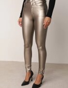 defox Pantaloni Aurii Mulați din Imitatie de Piele Viremi