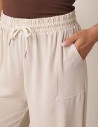 defox Pantaloni bej cu picior drept și buzunare și șnur în talie Qulai