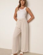 defox Pantaloni Bej cu Vâscoză cu Croi Larg cu Elastic în Talie Lavirre