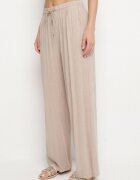 defox Pantaloni Bej de bumbac cu elastic în talie cu o croială lejeră Efraia