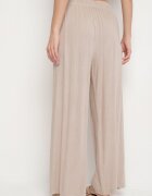 defox Pantaloni Bej de bumbac cu elastic în talie cu o croială lejeră Efraia