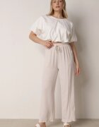 defox Pantaloni bej deschis cu croială largă din vâscoză cu talie elastică Lavirre