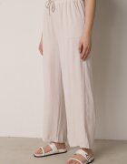 defox Pantaloni bej deschis cu croială largă din vâscoză cu talie elastică Lavirre