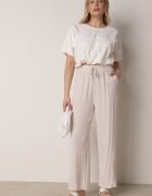 defox Pantaloni bej deschis cu croială largă din vâscoză cu talie elastică Lavirre