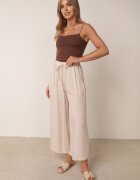 defox Pantaloni bej deschis din bumbac cu picioare largi Palazzo cu elastic în talie Nesira