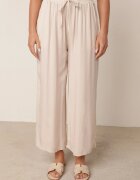 defox Pantaloni bej deschis din bumbac cu picioare largi Palazzo cu elastic în talie Nesira