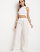 defox Pantaloni Bej deschis Reiat cu Picioare Largi și Elastic în Talie Itrulla