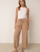 defox Pantaloni bej închis cu picioare largi Palazzo cu elastic în talie Nesira