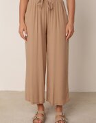 defox Pantaloni bej închis cu picioare largi Palazzo cu elastic în talie Nesira