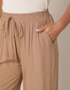 defox Pantaloni bej închis cu picioare largi Palazzo cu elastic în talie Nesira