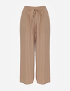 defox Pantaloni bej închis cu picioare largi Palazzo cu elastic în talie Nesira