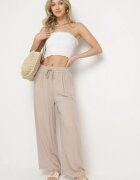 defox Pantaloni Bej Închis de Bumbac Ample cu Elastic în Talie Efranica