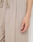 defox Pantaloni Bej Închis de Bumbac Ample cu Elastic în Talie Efranica