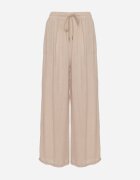 defox Pantaloni Bej Închis de Bumbac Ample cu Elastic în Talie Efranica