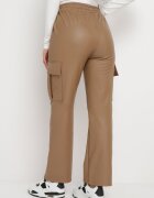 defox Pantaloni bej închis largi căptușiți tip cargo cu buzunare și elastic în talie Novasta