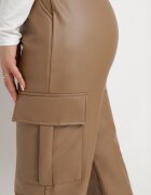 defox Pantaloni bej închis largi căptușiți tip cargo cu buzunare și elastic în talie Novasta