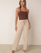 defox Pantaloni Bej Largi cu Buzunare și Elastic în Talie și Șnur Enivia
