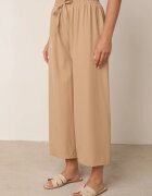 defox Pantaloni Bej Lari cu Talie Înaltă din Viscoză și cu Elastic în Talie Criseldas
