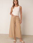 defox Pantaloni Bej Lari cu Talie Înaltă din Viscoză și cu Elastic în Talie Criseldas