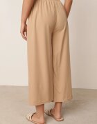 defox Pantaloni Bej Lari cu Talie Înaltă din Viscoză și cu Elastic în Talie Criseldas