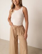 defox Pantaloni Bej Lari cu Talie Înaltă din Viscoză și cu Elastic în Talie Criseldas