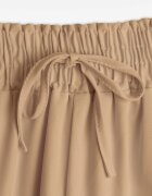 defox Pantaloni Bej Lari cu Talie Înaltă din Viscoză și cu Elastic în Talie Criseldas