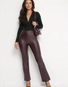 defox Pantaloni Cloș Bordeaux cu elastic în talie din piele ecologică Arkani