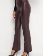 defox Pantaloni Cloș Bordeaux cu elastic în talie din piele ecologică Arkani