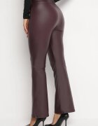 defox Pantaloni Cloș Bordeaux cu elastic în talie din piele ecologică Arkani