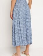 defox Pantaloni culotte Albastre din bumbac cu talie înaltă și cu imprimeu floral Ondinne