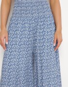 defox Pantaloni culotte Albastre din bumbac cu talie înaltă și cu imprimeu floral Ondinne
