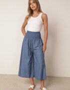 defox Pantaloni culotte albastri deschiși din bumbac largi cu talie înaltă și elastic în talie Rafea