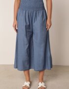 defox Pantaloni culotte albastri deschiși din bumbac largi cu talie înaltă și elastic în talie Rafea